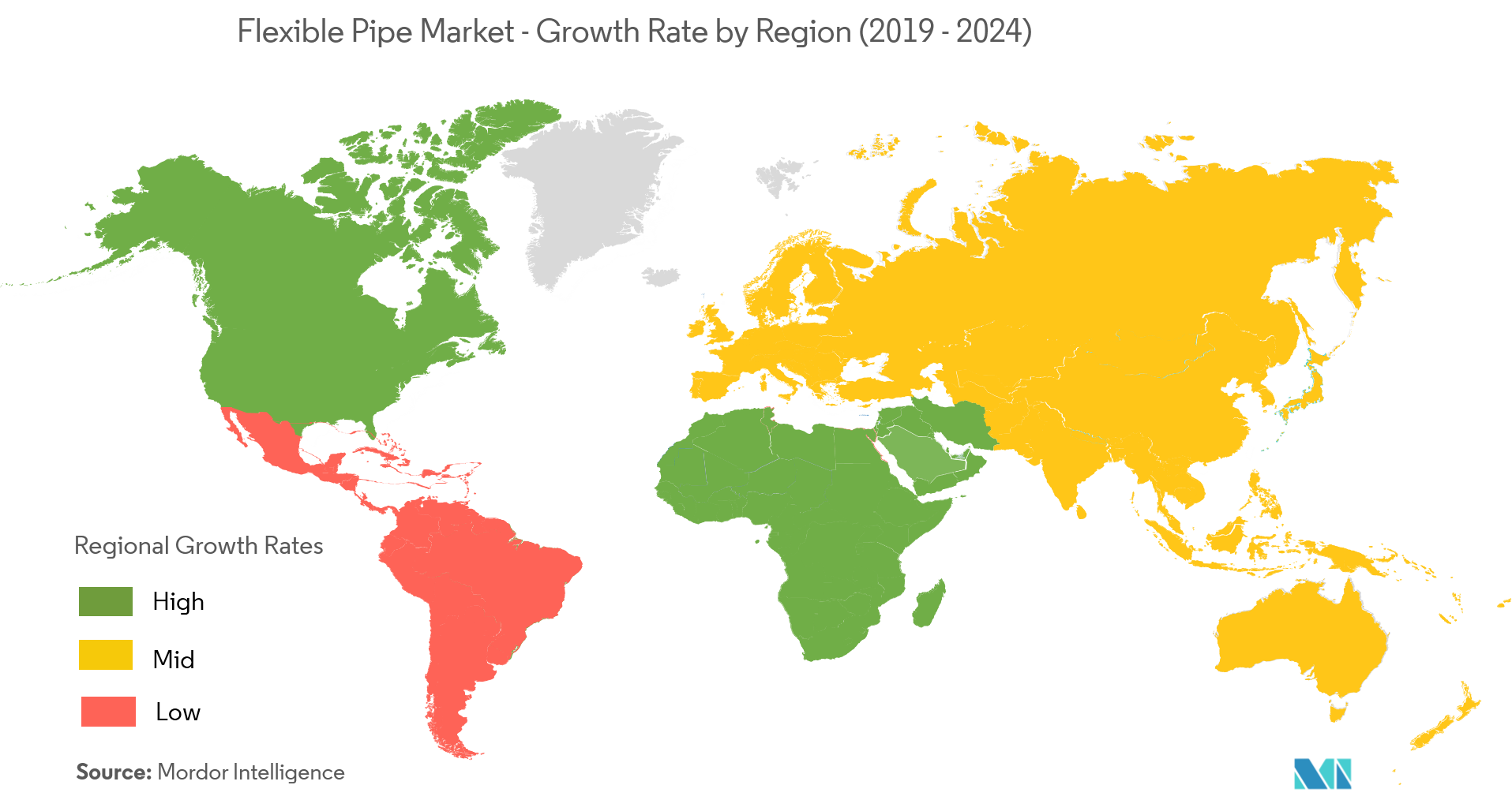 柔性管道市场 - 按地区划分的增长率（2019 - 2024 年）